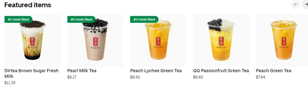 Gong Cha Featured Items Menu