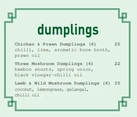 Porch Bar & Eatry Dumplings Menu
