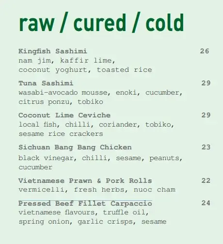 Porch Bar & Eatry Raw Cured Cold Menu