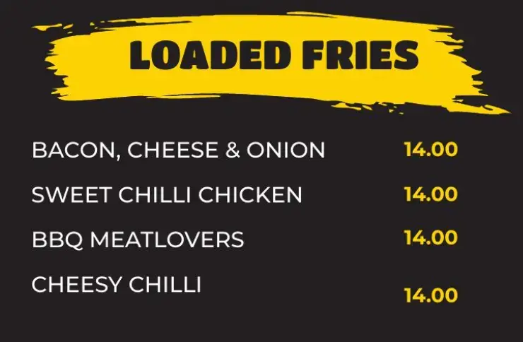 The Fat Brother Loaded Fries Menu